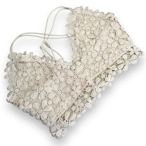 LA MIEL  Women Bralette Crop Top S Crochet Bralette Romantic Lace Top Halter Top